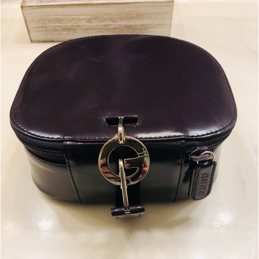 Gucci small vanity makeup travel case  purple  silver Gucci logo